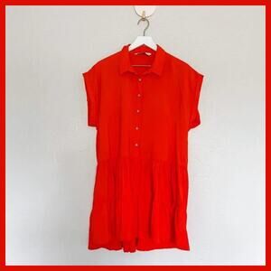 ZARA Coral Rhinestone Button Dress Large